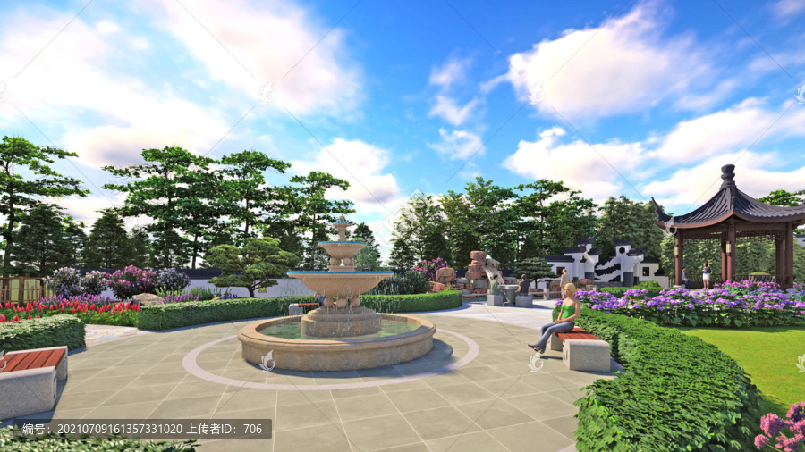 徽派街头公园喷泉景观设计方案