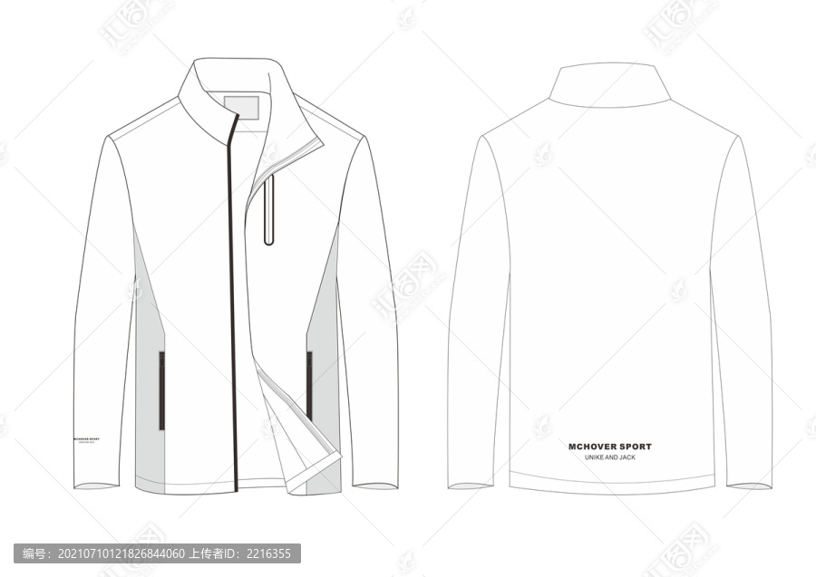 原创单层立领夹克设计模板款式图
