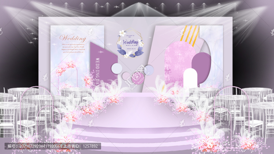 小清新紫色婚礼舞台背景