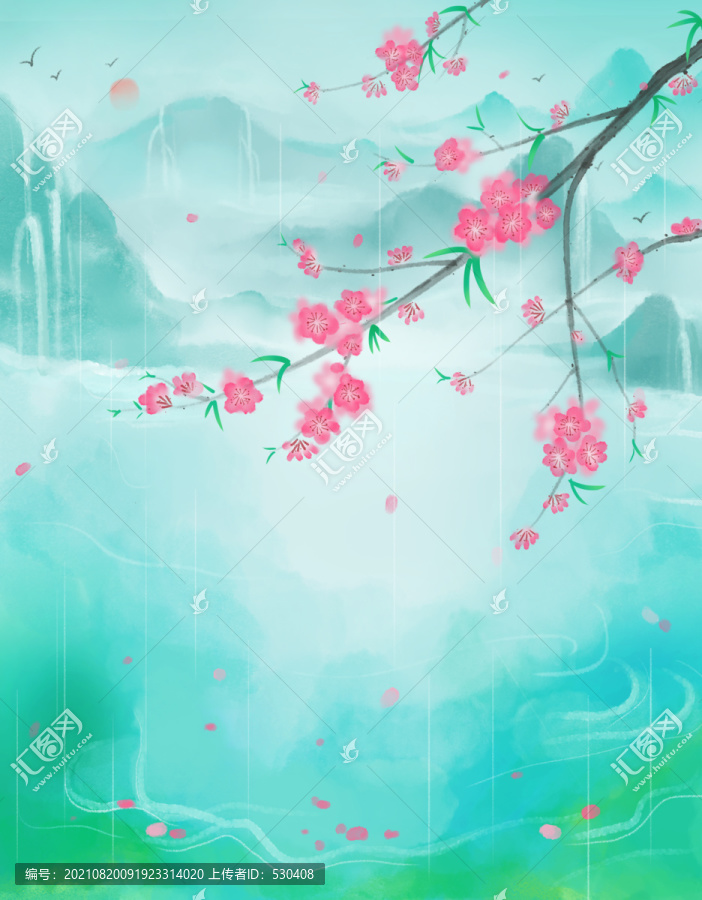 雨中桃花背景