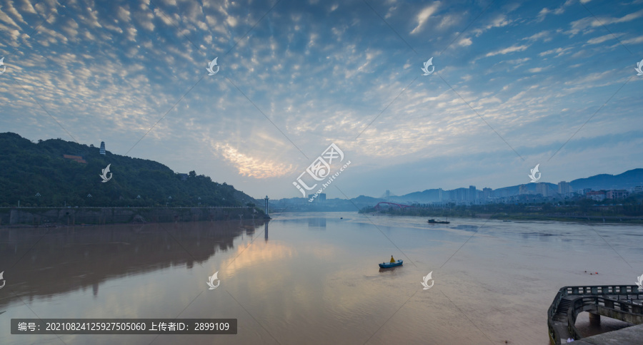 四川宜宾三江汇流朝霞自然景