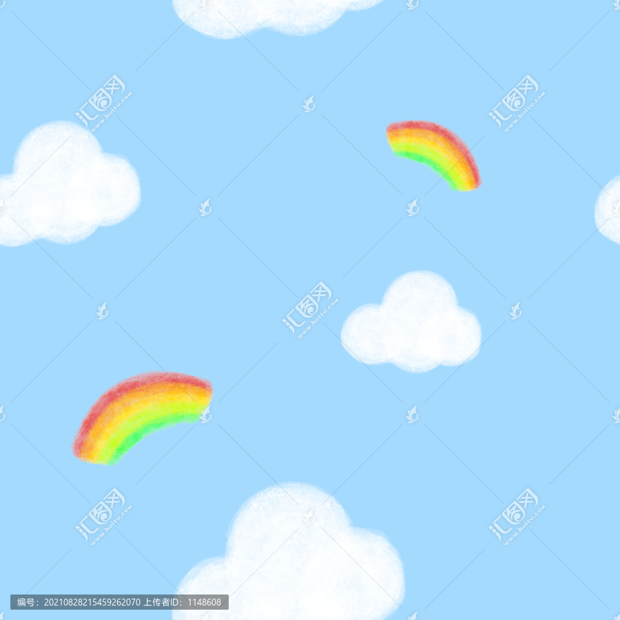 可爱卡通天空彩虹无缝拼接图案