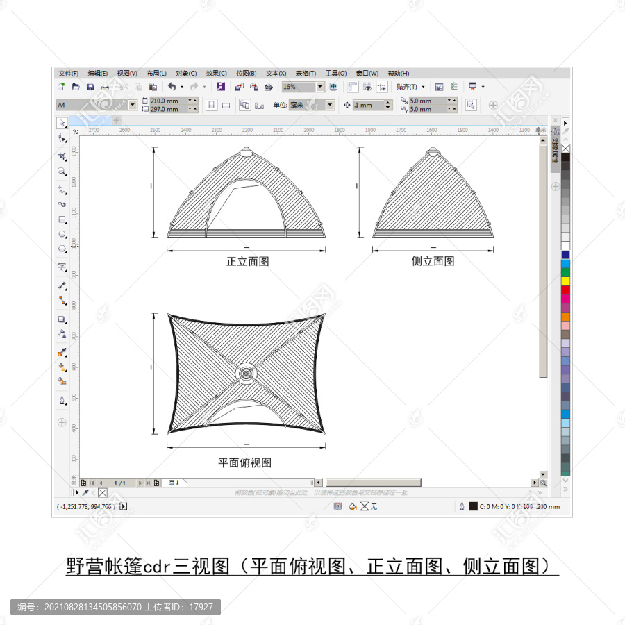 野营帐篷cdr平面图立面图