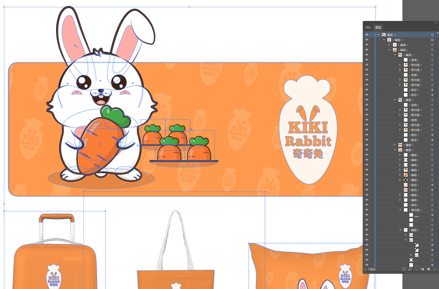 卡通动物奇奇兔帆布袋抱枕图案