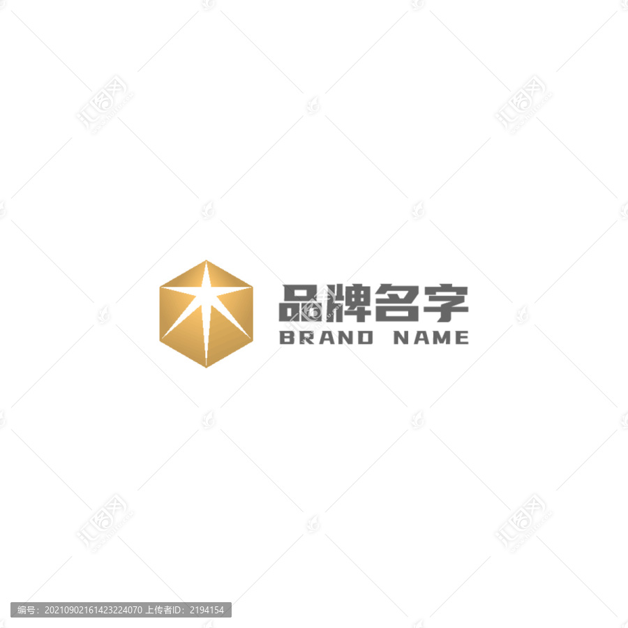 金色六边形六角星LOGO标志