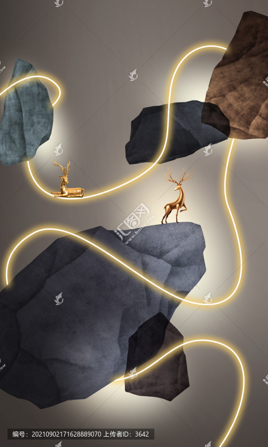 现代轻奢LED创意金石麋鹿装饰