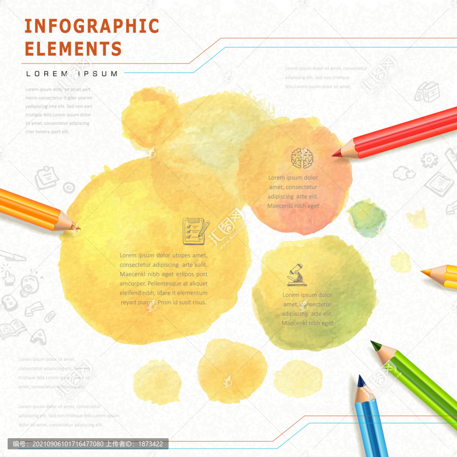 彩色笔卡插画背景水彩渲染渐层信息图表