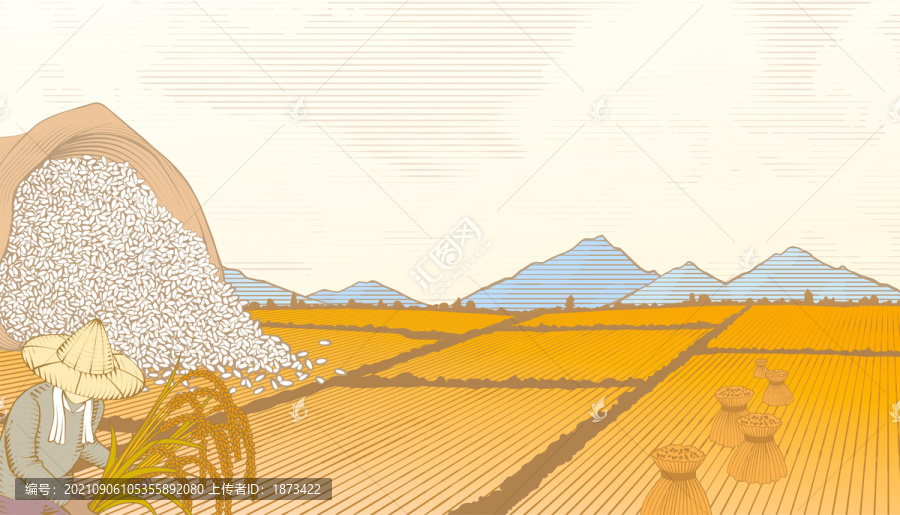 农夫割稻线条风背景