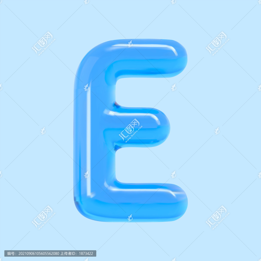 三维透明气球水蓝字母E素材