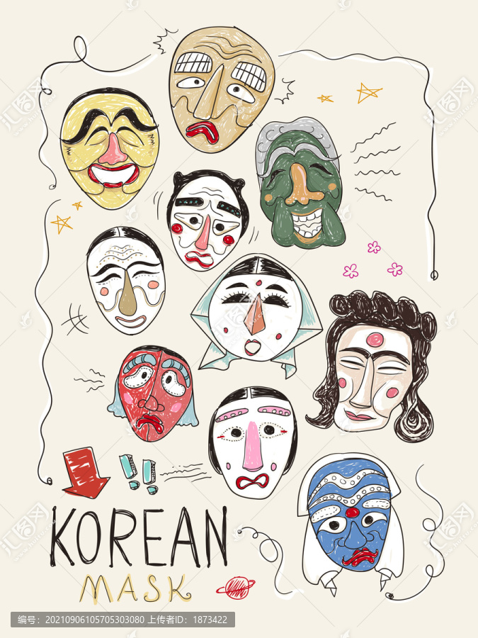 韩国手绘面具海报