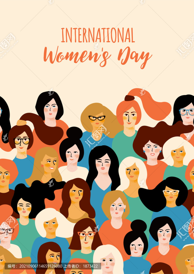 国际妇女节女性团体手绘插图海报