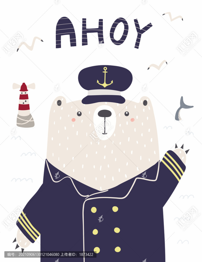 海军北极熊插画图