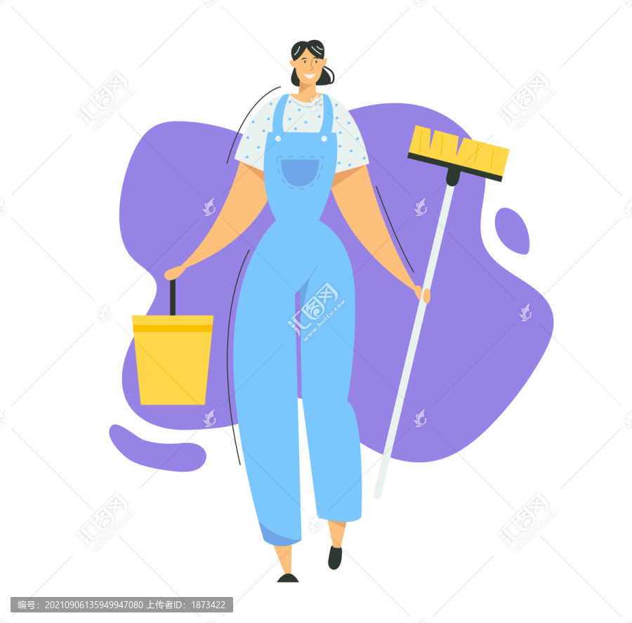 打扫卫生的女性清洁工插图