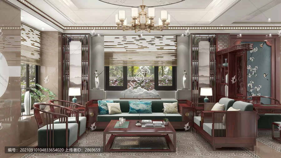 传统中式别墅客餐厅装设计效果图