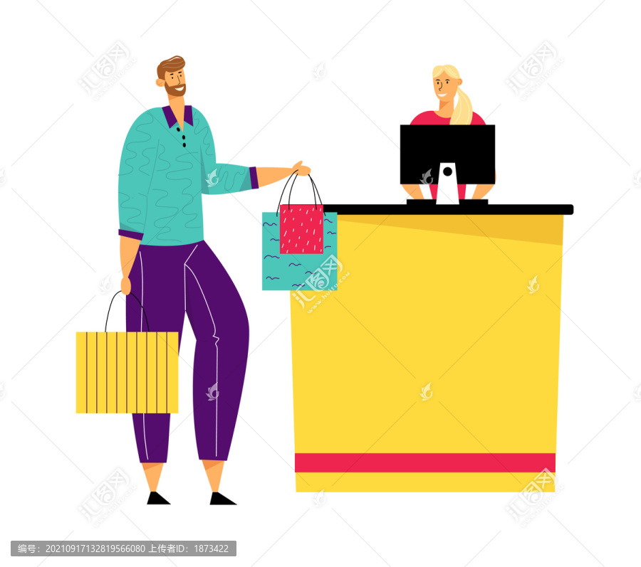 购物商场正在排队付款的男女插图