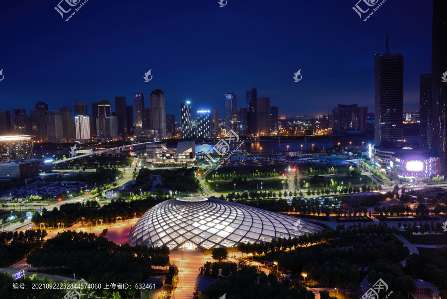 天津于家堡滨海站城市风光夜景