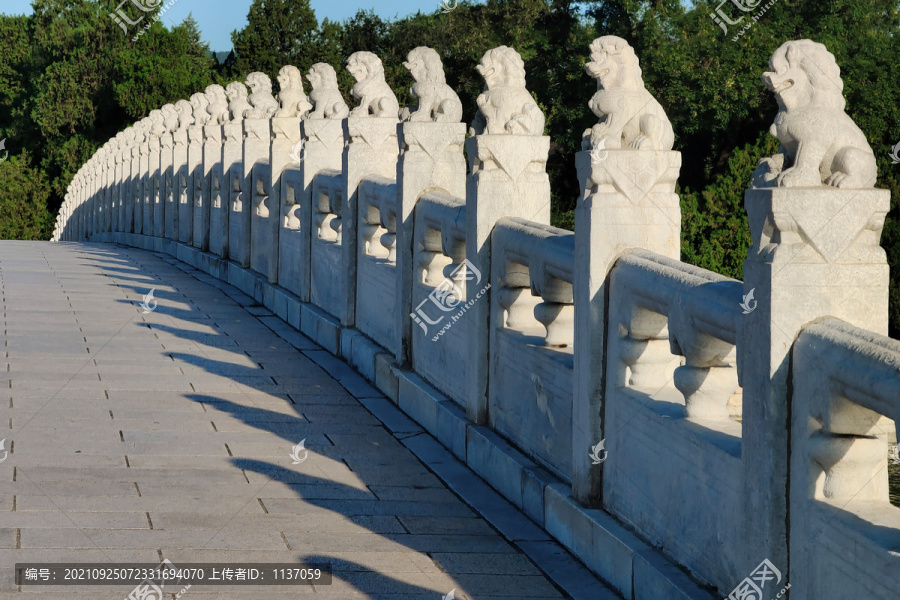 北京颐和园十七孔桥石狮子