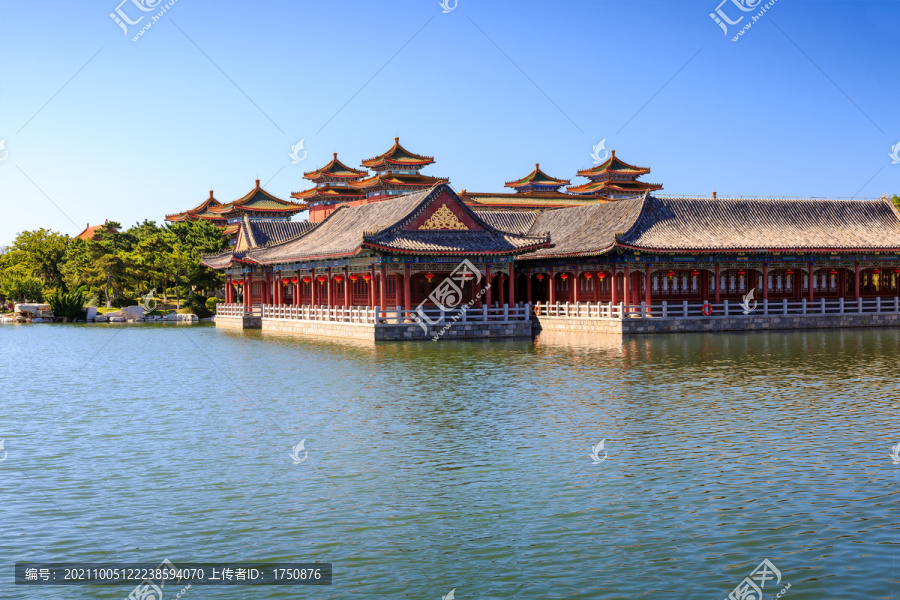 蓬莱三仙山景区古典水景建筑园林