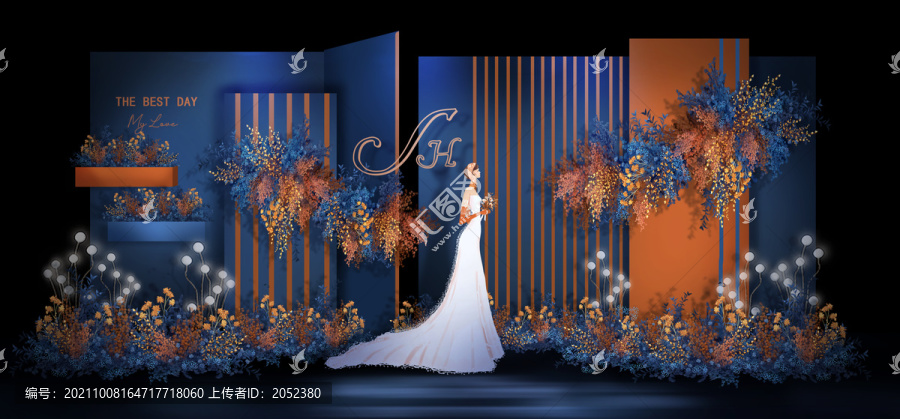 蓝橙色婚礼效果图