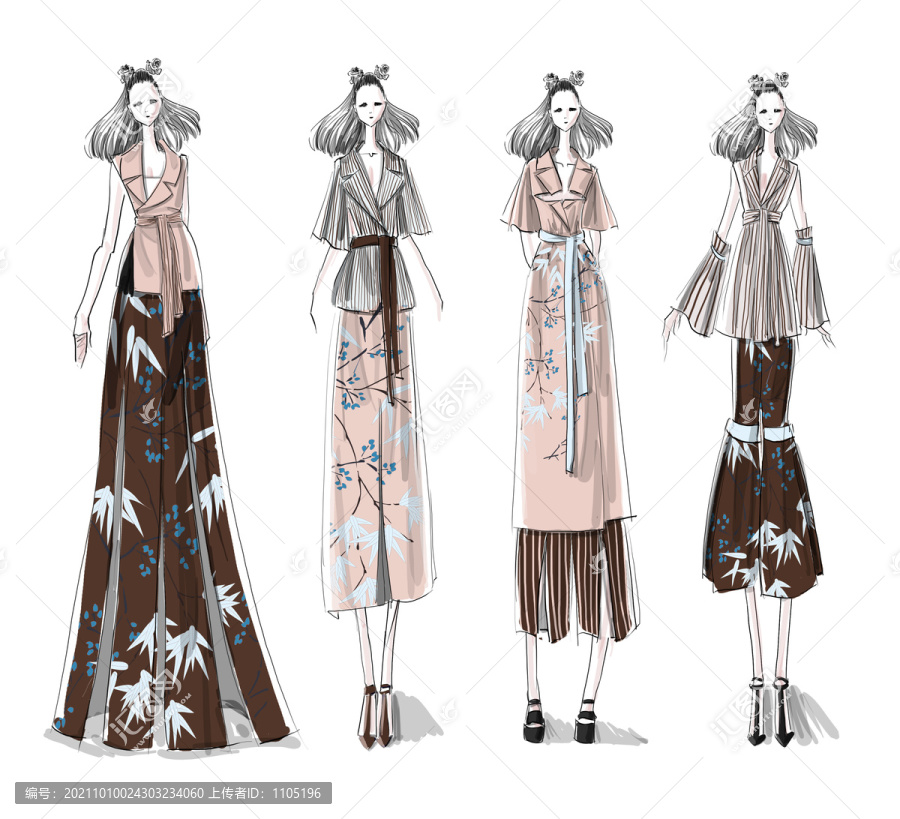 和服日本风服装设计效果图