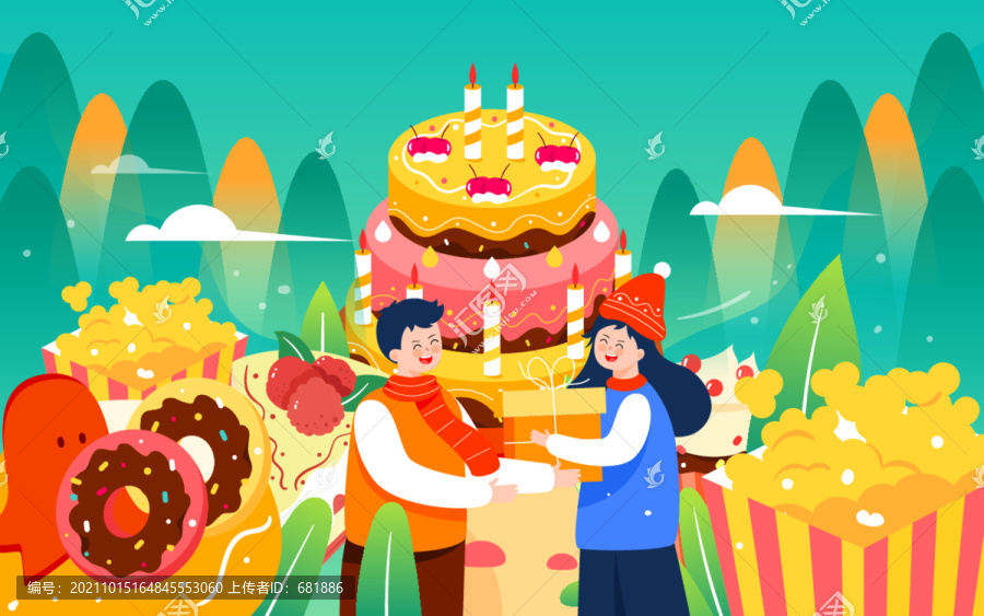 生日蛋糕周年庆纪念日节日插画