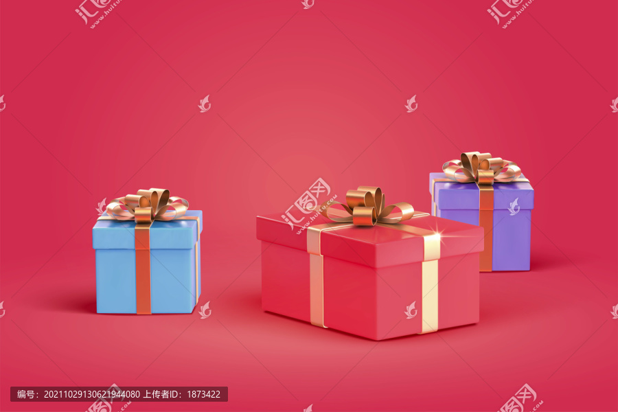三色礼物盒搭配金色蝴蝶结