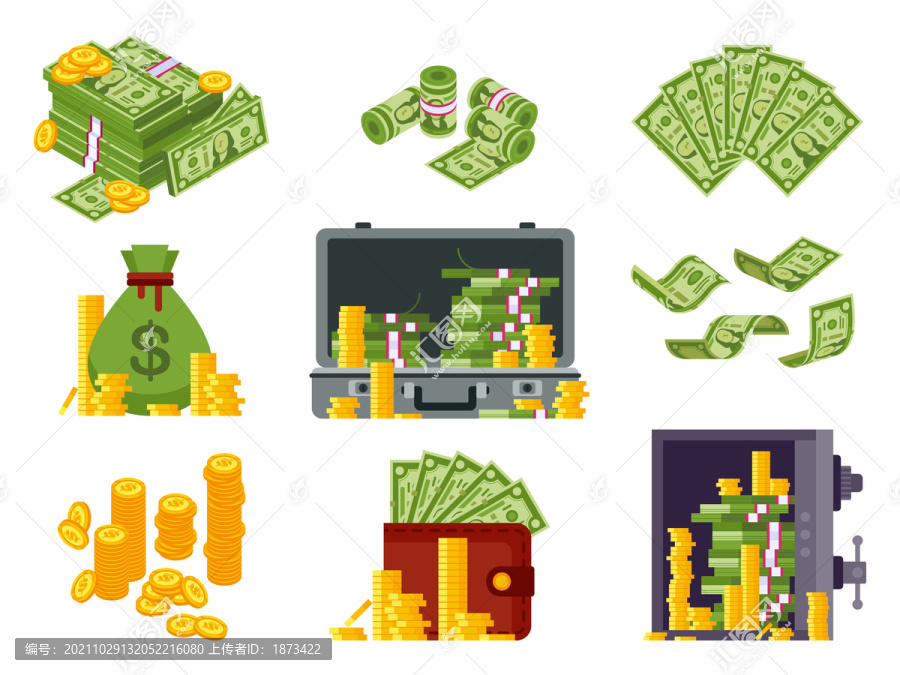 美元纸钞货币卡通元素插图
