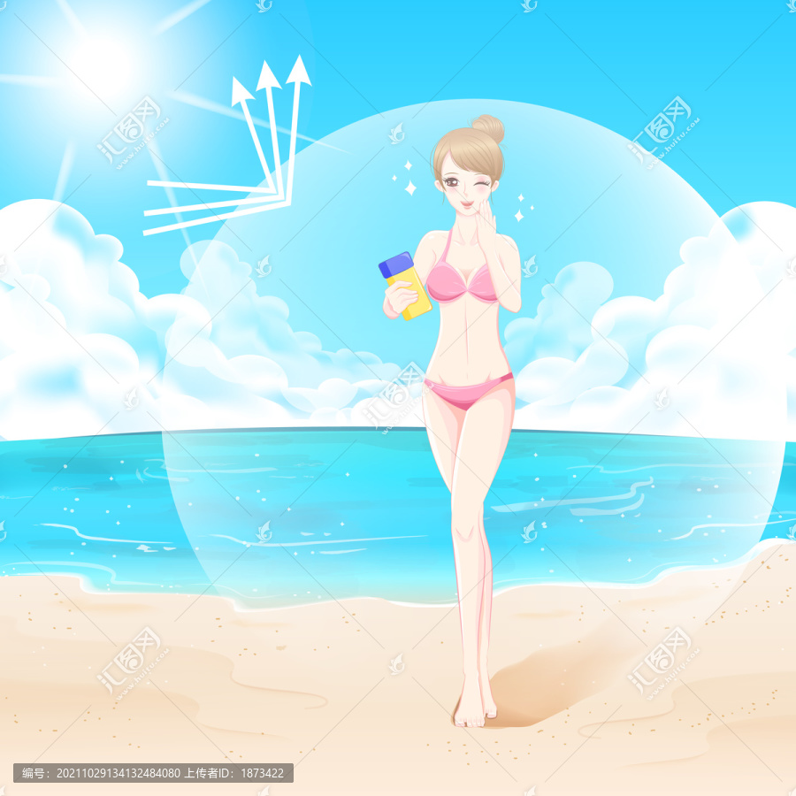 少女防晒享受阳光沙滩插图
