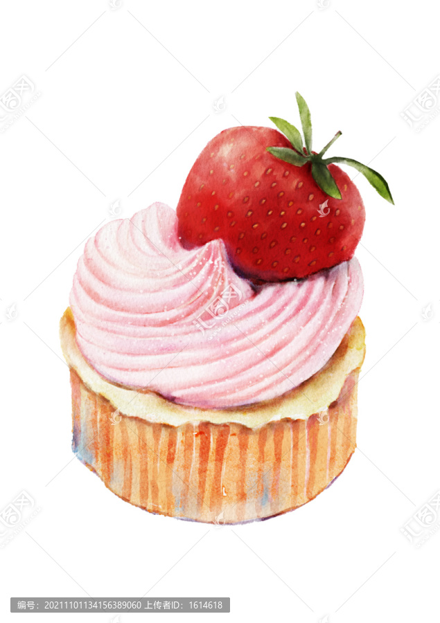 水彩手绘小蛋糕草莓杯PNG元素
