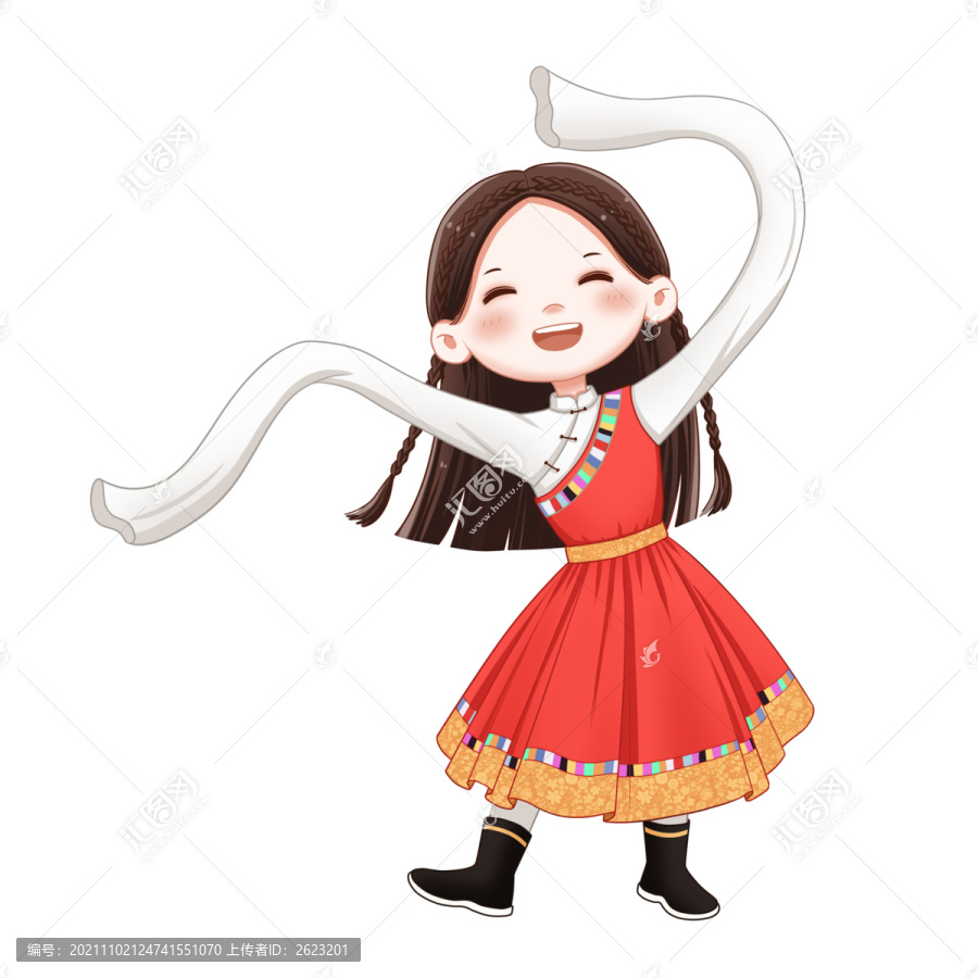 跳舞的藏族女孩卡通人物
