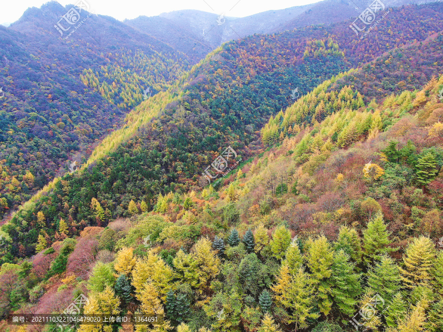 航拍秦岭分水岭秋景210国道