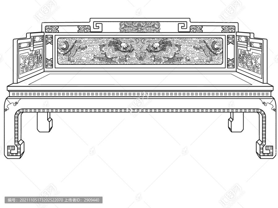 明清龙纹罗汉床透视传统图腾龙