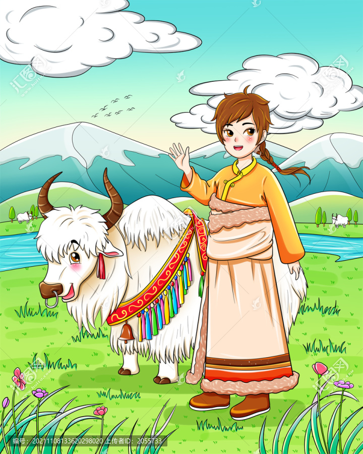 藏族女孩牦牛