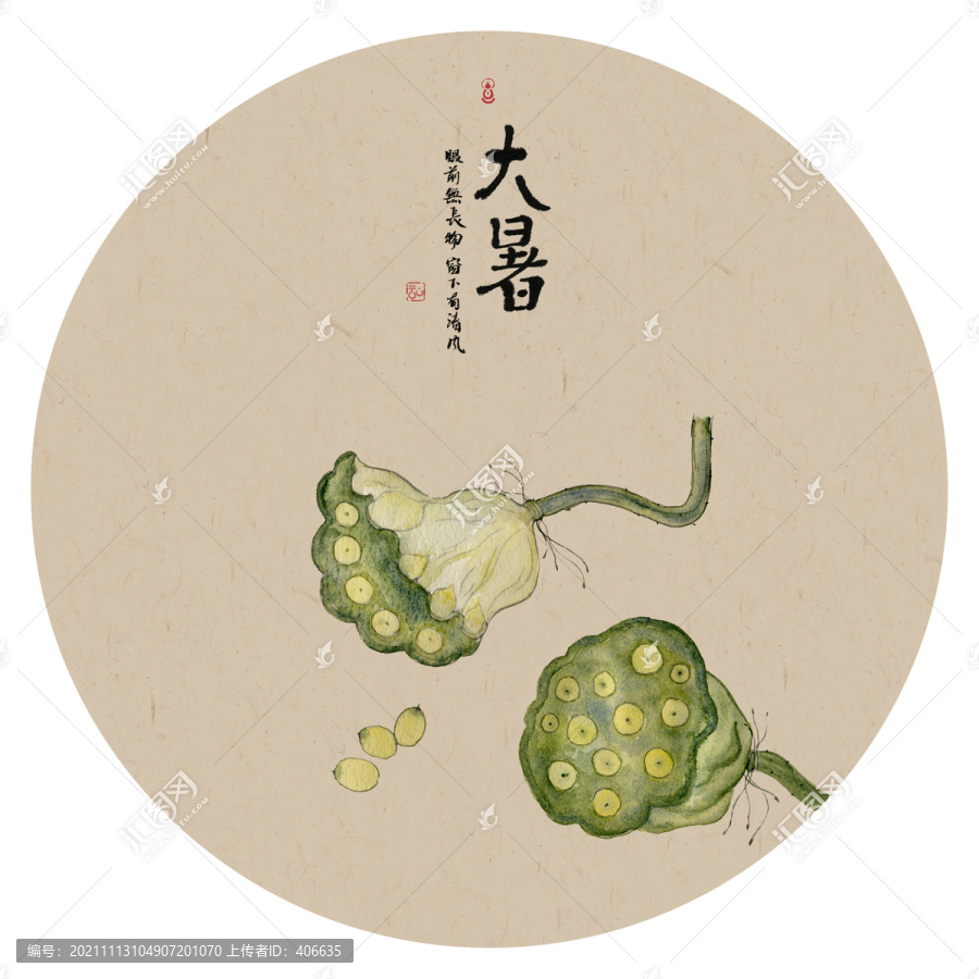 24节气大暑水墨莲蓬插画装饰画