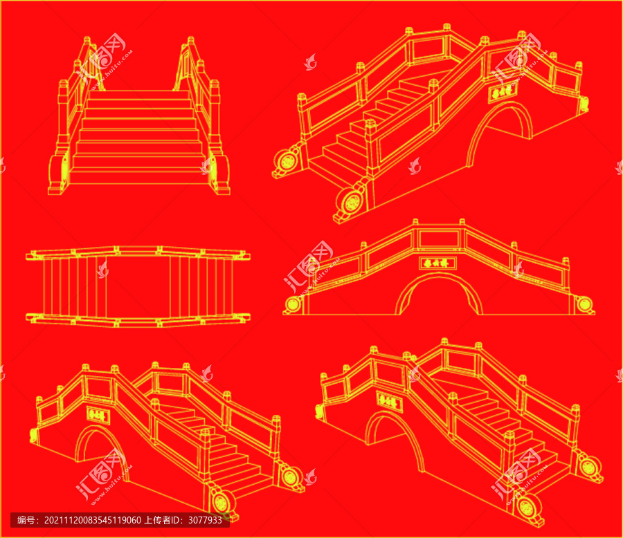 单孔折边石拱桥线描稿