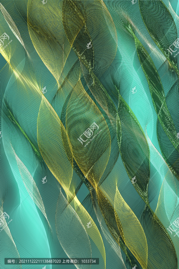 碧玉成双抽象青绿金色丝线装饰画
