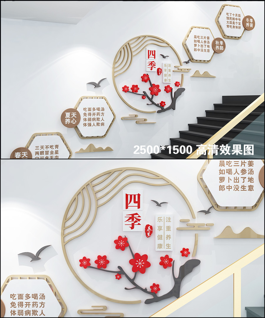 四季养生楼道文化墙