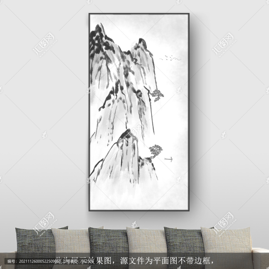 新中式水墨山水玄关装饰画