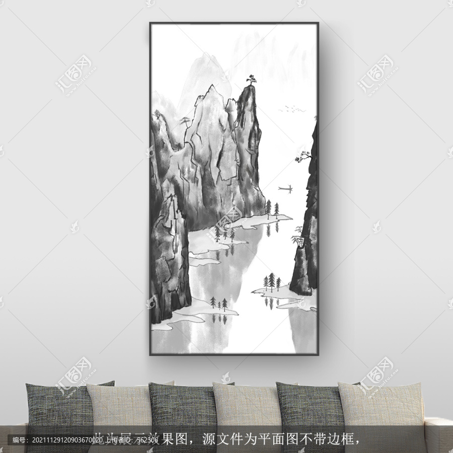 新中式手绘山水装饰画玄关装饰画