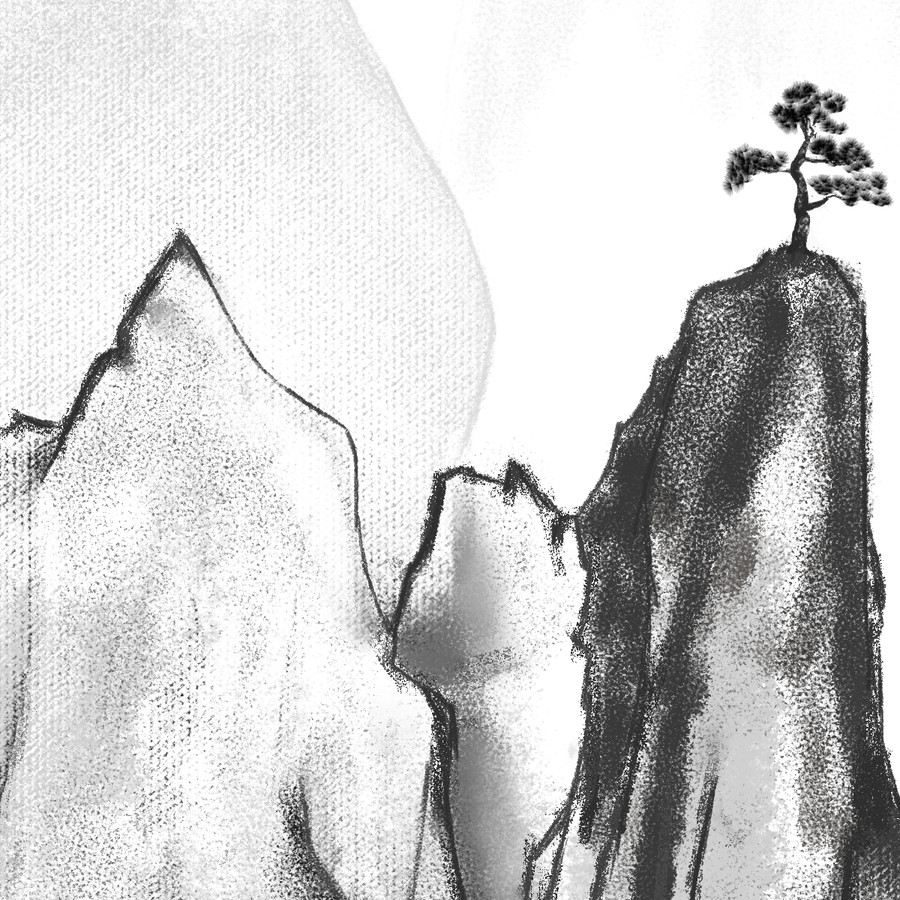 新中式手绘山水装饰画玄关装饰画