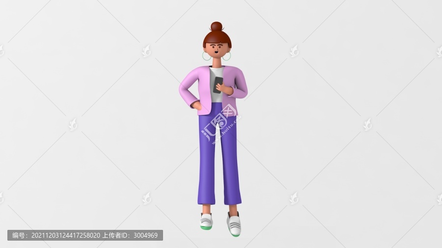 c4d三维人物拿手机模型素材女