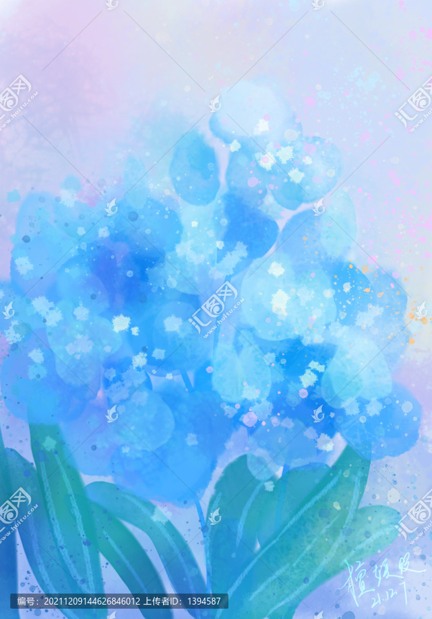 抽象水蓝色彩花朵