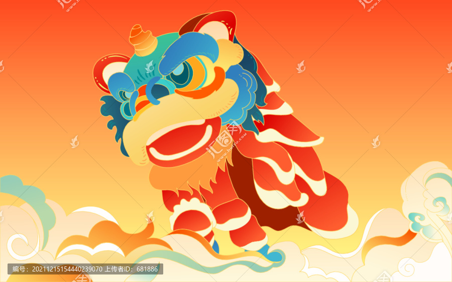 春节舞狮节日庆祝活动国潮插画
