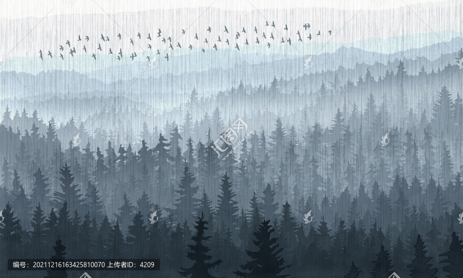 北欧松林树林背景墙壁画