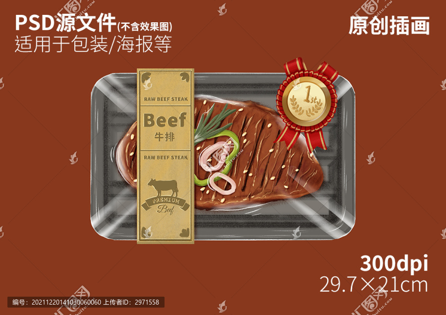 牛排牛肉包装插画海报