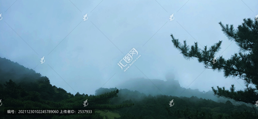 云雾缭绕下高山森林风景图片