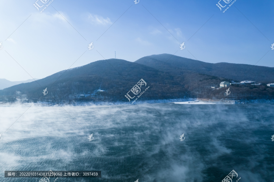 吉林冬季松花湖松水不冻航拍