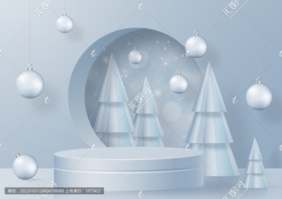 白色圣诞树圆形舞台背景