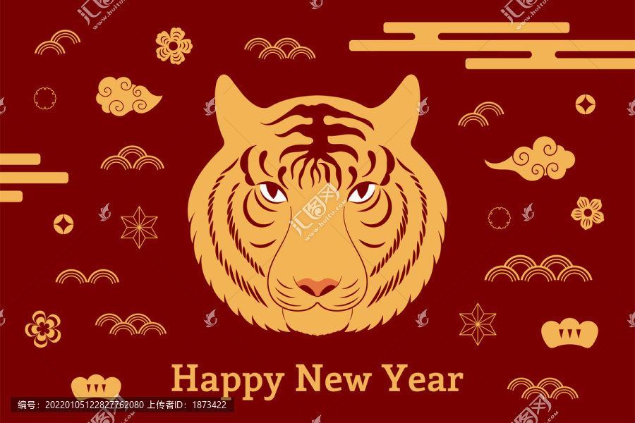 金色虎头与经典花纹新年插图