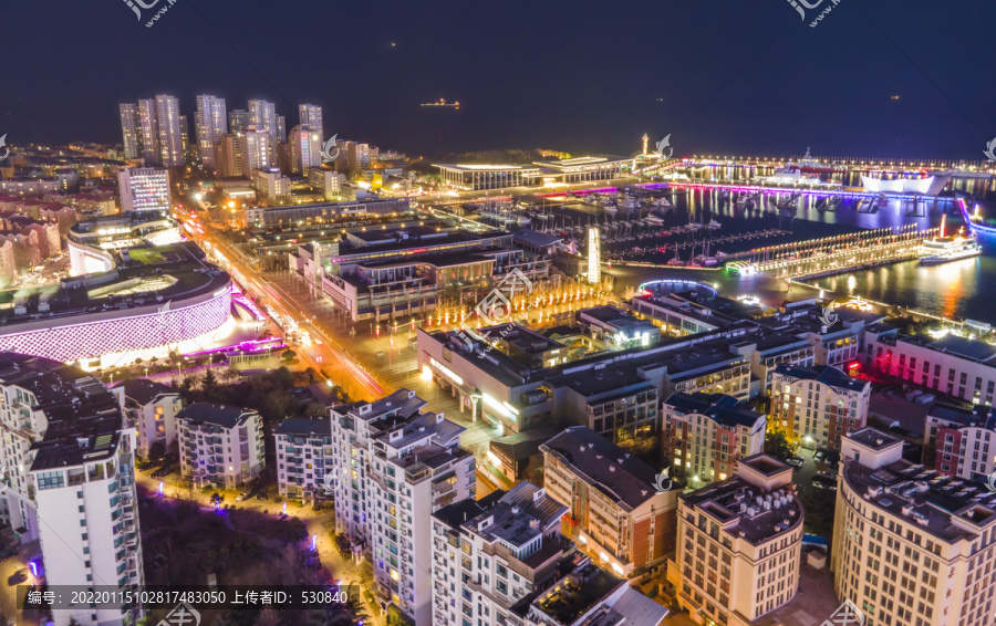 航拍青岛城市夜景